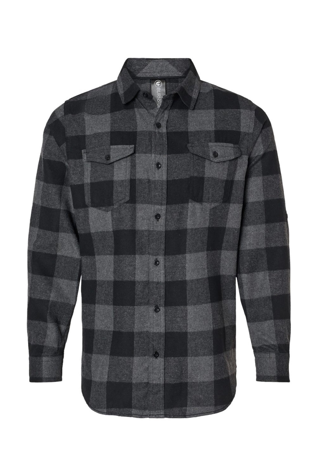 Burnside 8210 Mens Flannel Long Sleeve Button Down Shirt w/ Double Pockets Charcoal Grey/Black Flat Front