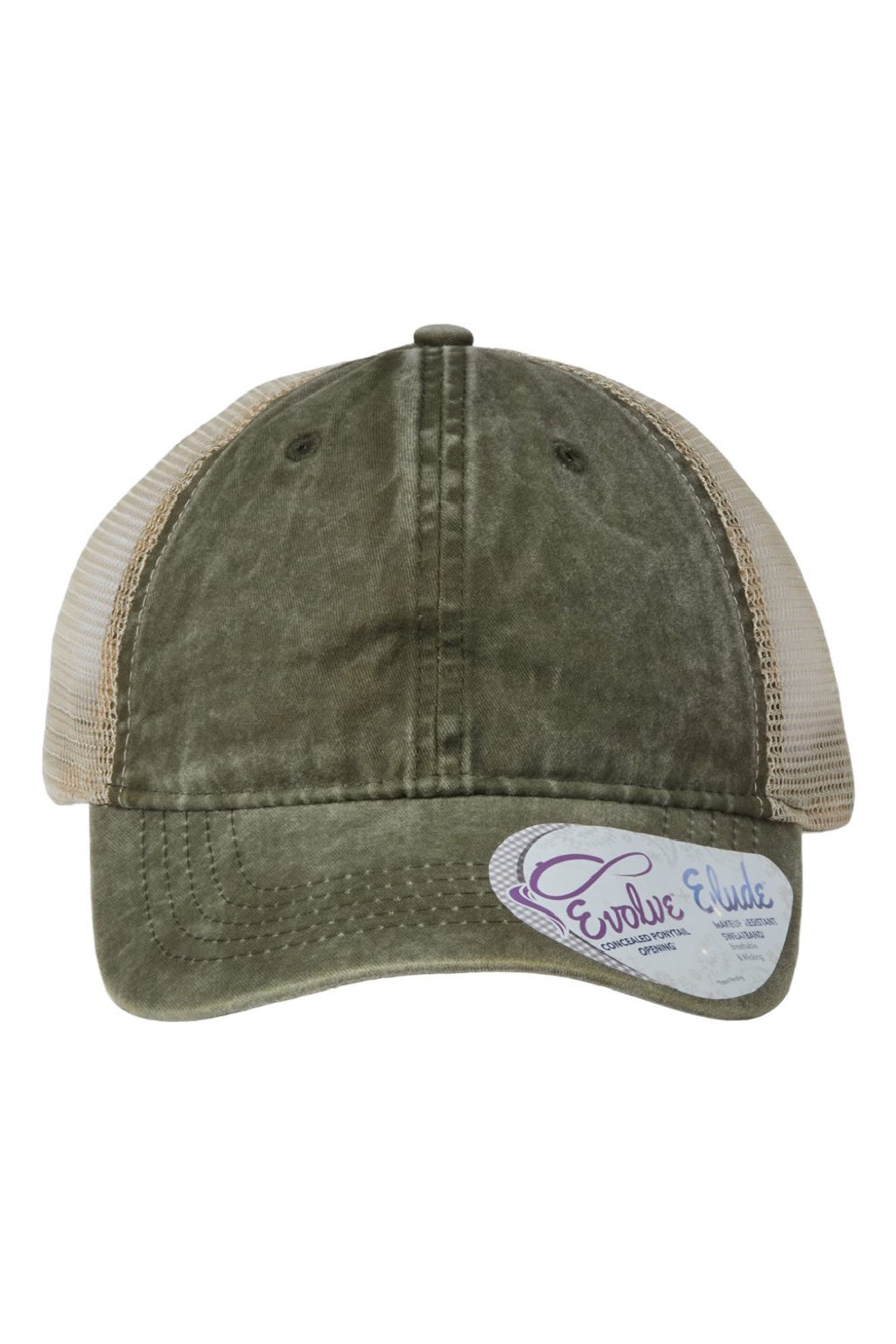 Infinity Her Hats TESS Womens Washed Mesh Back Moisture Wicking Snapback Hat Olive Green/Camo Flat Front