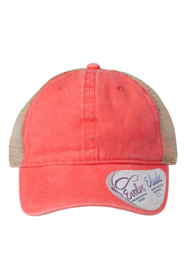 Infinity Her Hats TESS Womens Washed Mesh Back Moisture Wicking Snapback Hat Sherbet Orange/Stripes Flat Front