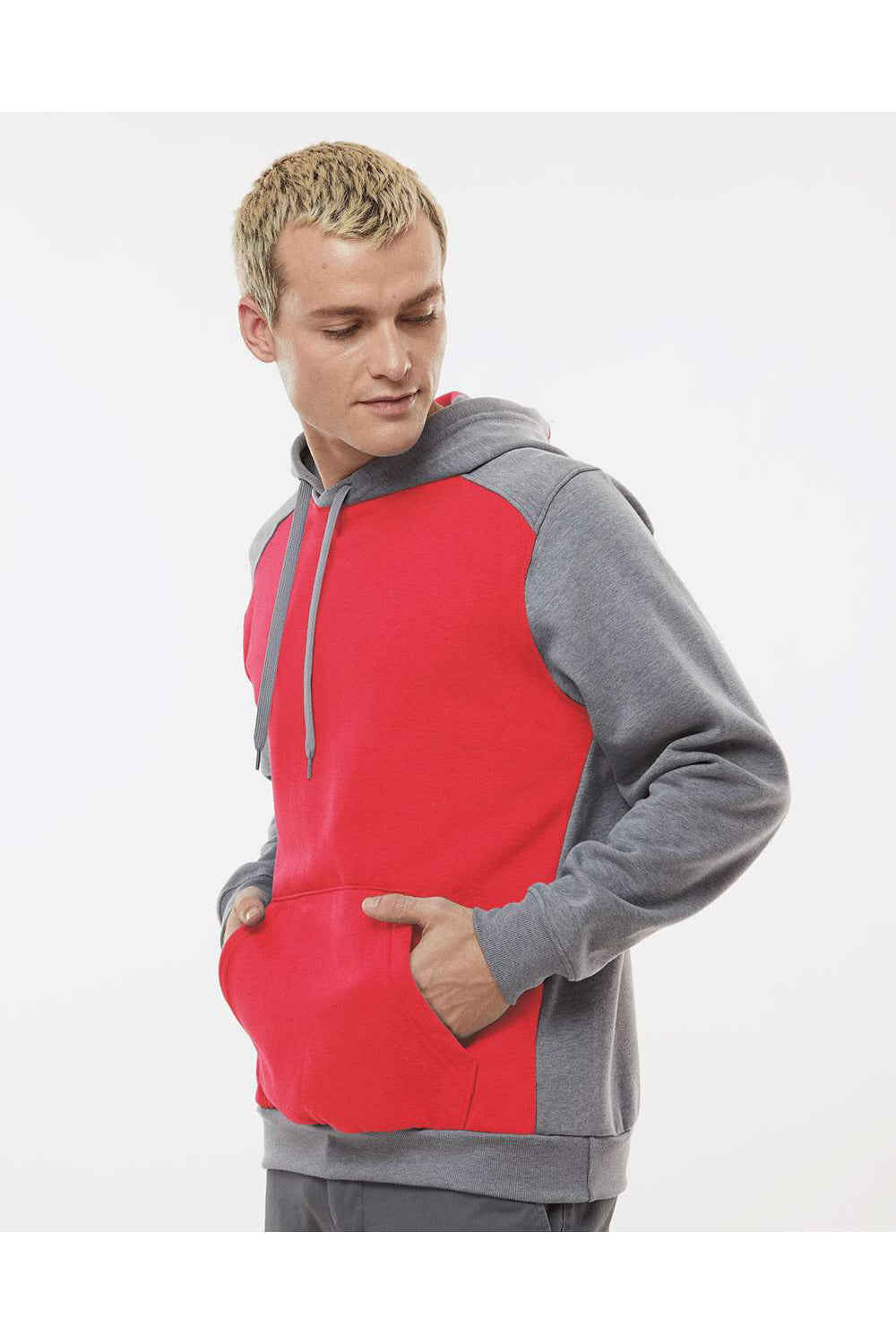 Augusta Sportswear 6865 Mens Eco Revive 3 Season Fleece Hooded Sweatshirt Hoodie Scarlet Red/Heather Grey Model Side