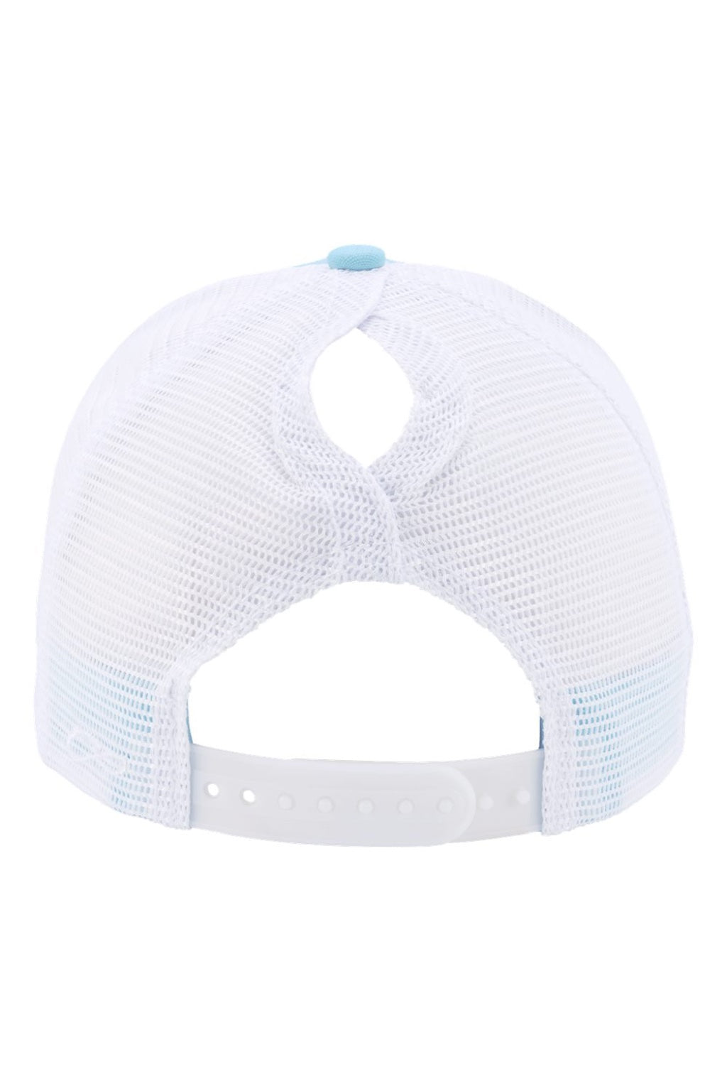 Infinity Her Hats CHARLIE Womens Modern Moisture Wicking Snapback Trucker Hat Light Blue/White Flat Back