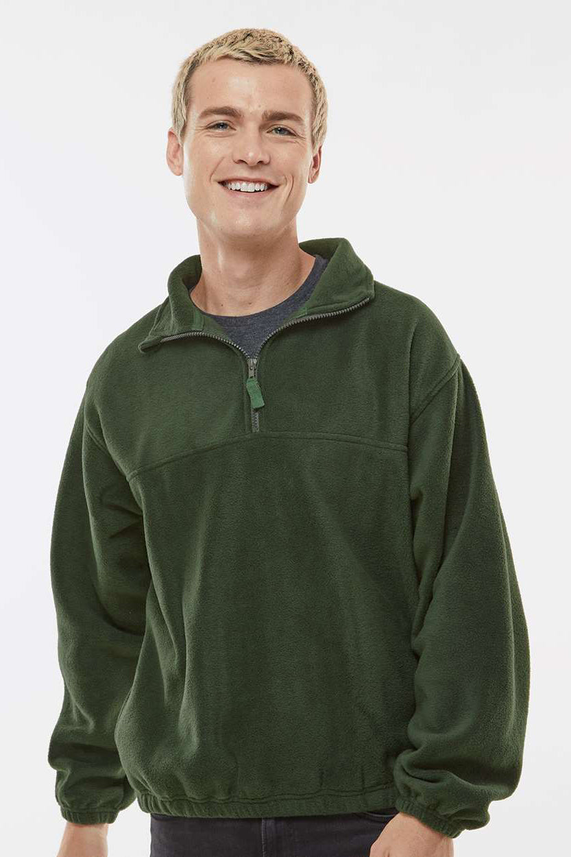 Burnside 3052 Mens Polar Fleece 1/4 Zip Sweatshirt w/ Pockets Army Green Model Front