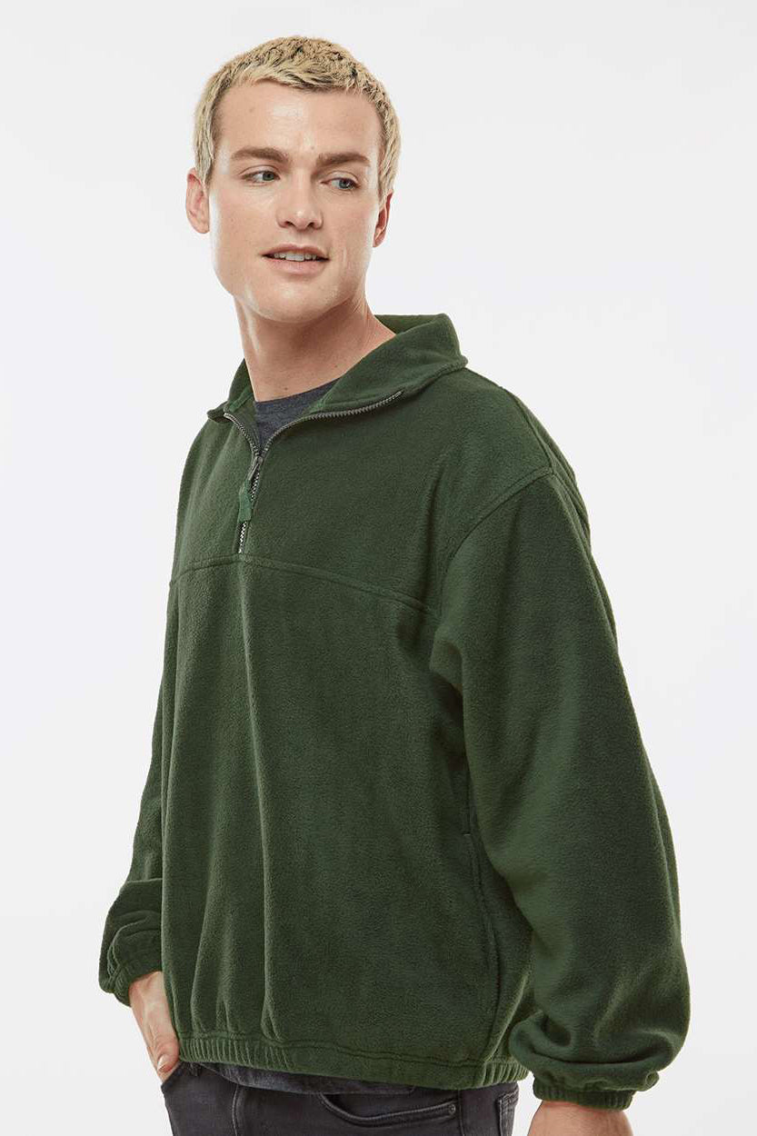 Burnside 3052 Mens Polar Fleece 1/4 Zip Sweatshirt w/ Pockets Army Green Model Side