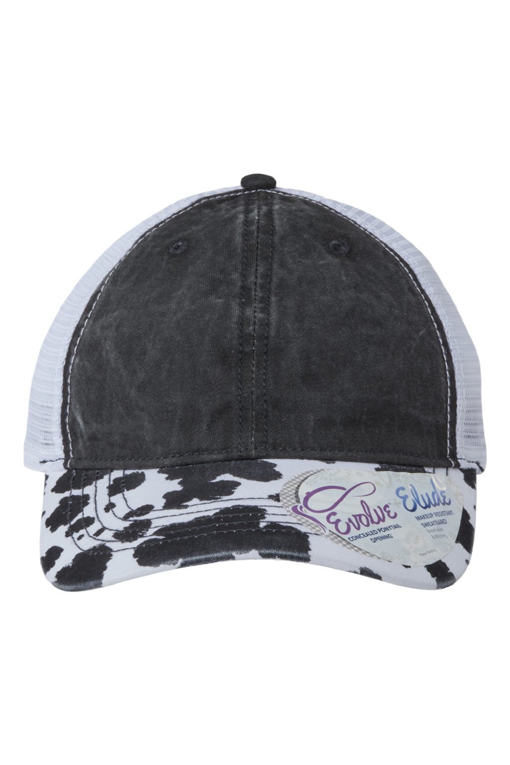 Infinity Her Hats JANET Womens Printed Visor Mesh Back Moisture Wicking Adjustable Hat Black/Cow/White Flat Front