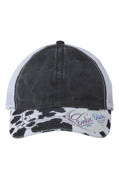 Infinity Her Hats JANET Womens Printed Visor Mesh Back Moisture Wicking Adjustable Hat Black/Cow/White Flat Front