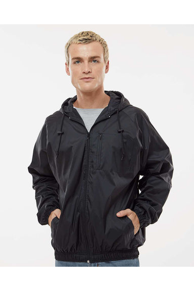 Burnside 9728 Mens Mentor Full Zip Hooded Coaches Jacket Black Model Front