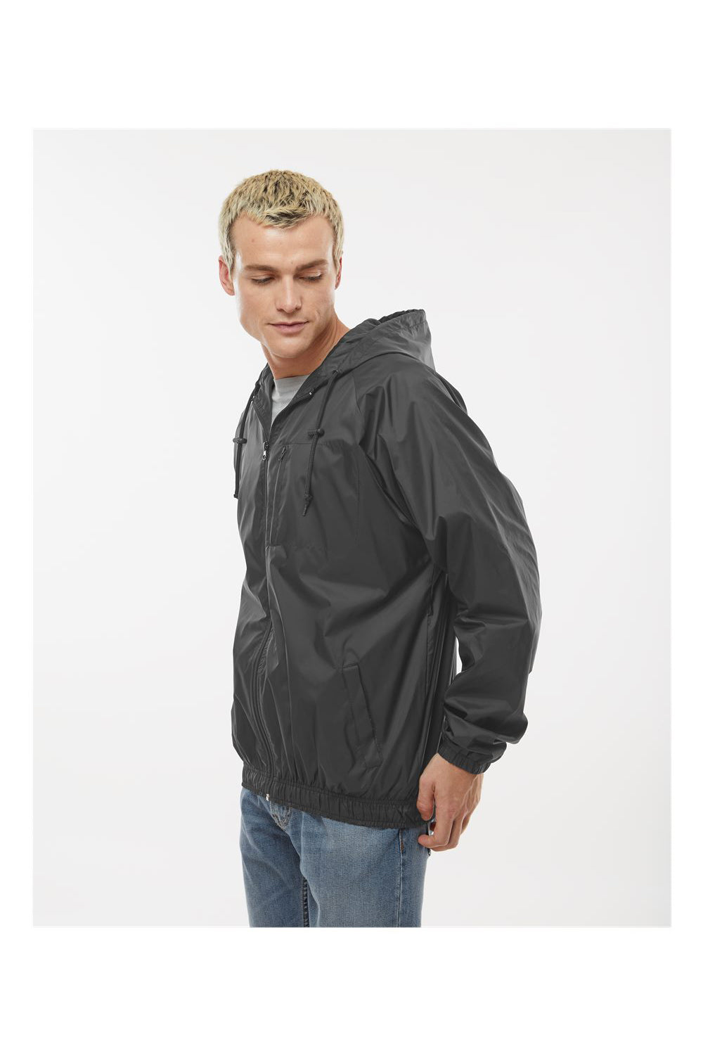 Burnside 9728 Mens Mentor Full Zip Hooded Coaches Jacket Steel Grey Model Side
