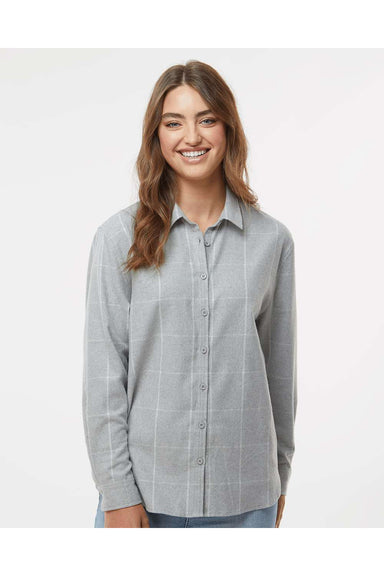 Burnside 5215 Womens Boyfriend Flannel Long Sleeve Button Down Shirt Grey/White Model Front
