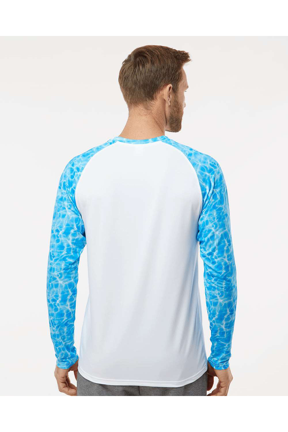 Paragon 231 Mens Panama Colorblocked Long Sleeve Crewneck T-Shirt Blue Water Model Back