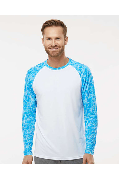 Paragon 231 Mens Panama Colorblocked Long Sleeve Crewneck T-Shirt Blue Water Model Front