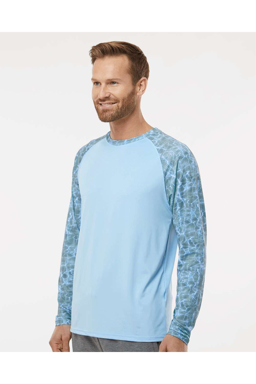 Paragon 231 Mens Panama Colorblocked Long Sleeve Crewneck T-Shirt Grey Mist Water Model Side