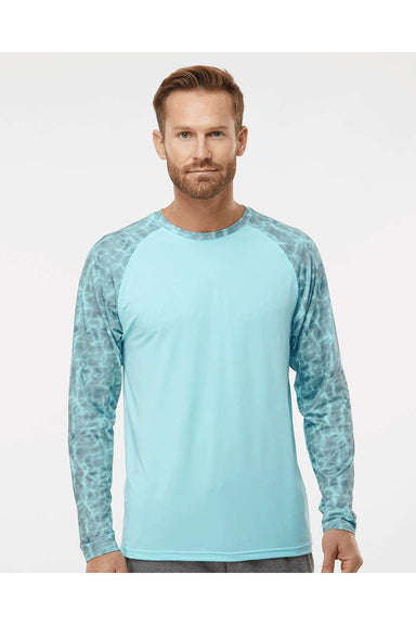 Paragon 231 Mens Panama Colorblocked Long Sleeve Crewneck T-Shirt Grey Aqua Water Model Front