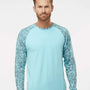 Paragon Mens Panama Colorblock Moisture Wicking Long Sleeve Crewneck T-Shirt - Grey Aqua Water - NEW