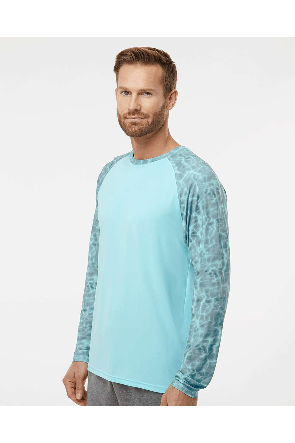Paragon 231 Mens Panama Colorblocked Long Sleeve Crewneck T-Shirt Grey Aqua Water Model Side