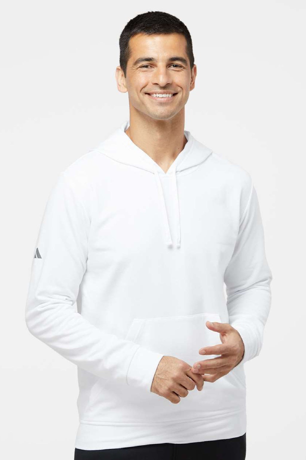 Adidas A432 Mens Fleece Hooded Sweatshirt Hoodie w/ Pouch Pocket White Model Front