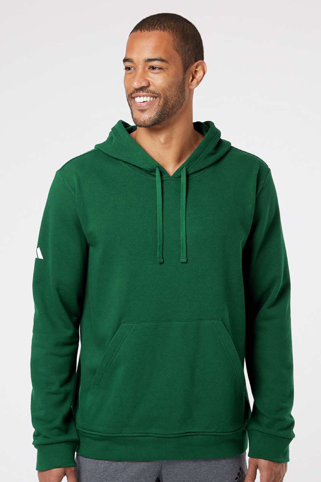 Adidas A432 Mens Fleece Hooded Sweatshirt Hoodie w/ Pouch Pocket Collegiate Green Model Front