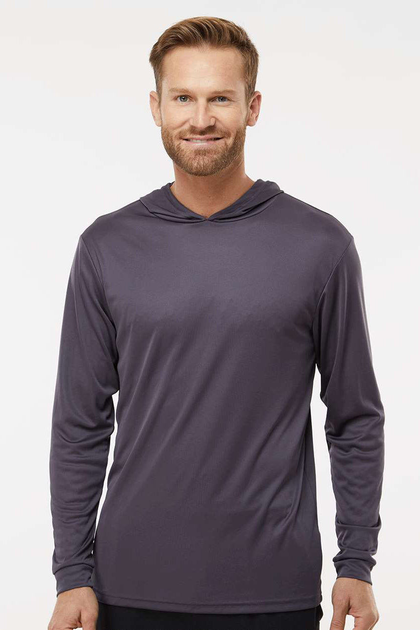 Paragon 220 Mens Bahama Performance Moisture Wicking Long Sleeve Hooded T-Shirt Hoodie Graphite Grey Model Front