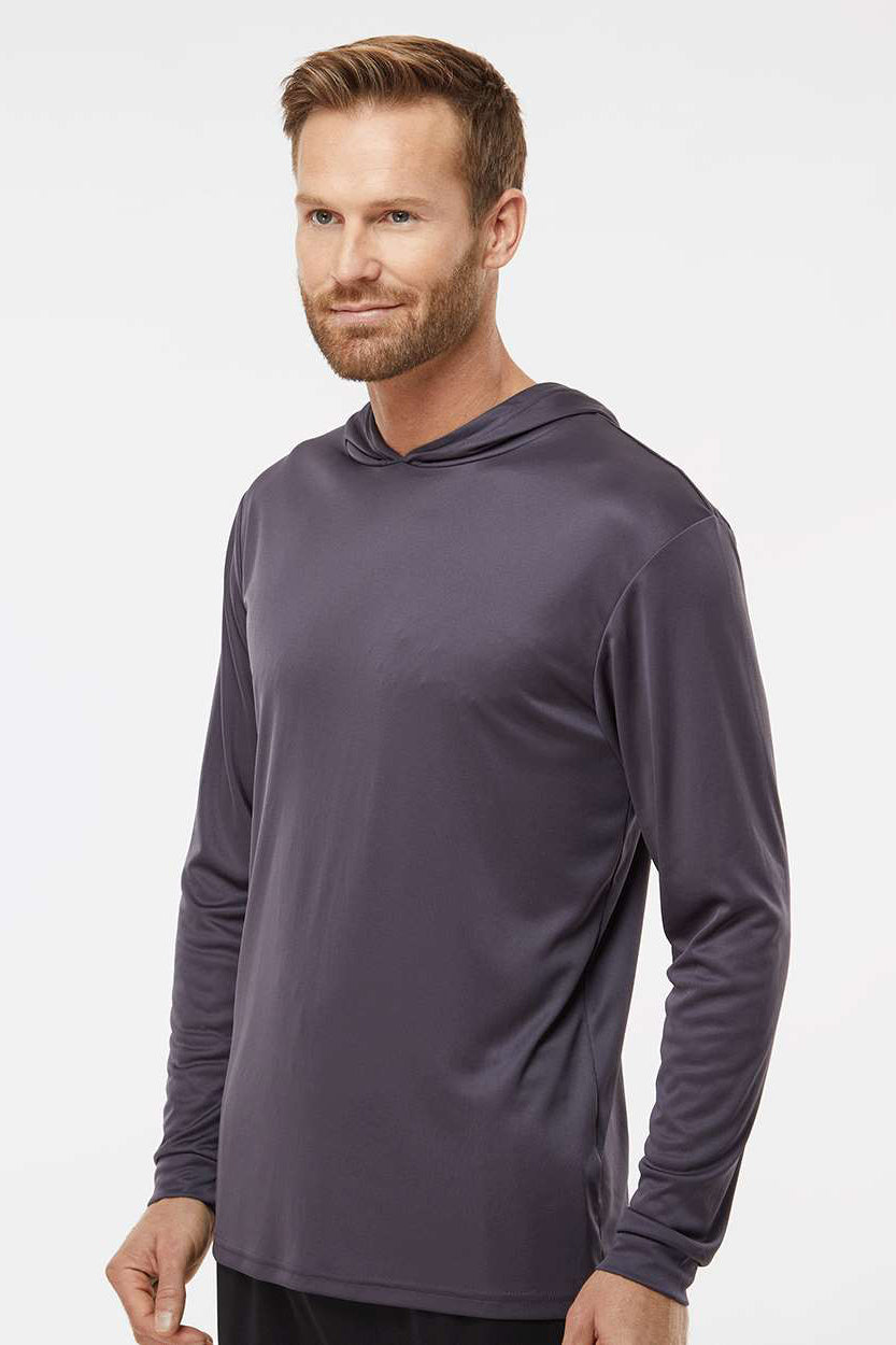 Paragon 220 Mens Bahama Performance Moisture Wicking Long Sleeve Hooded T-Shirt Hoodie Graphite Grey Model Side