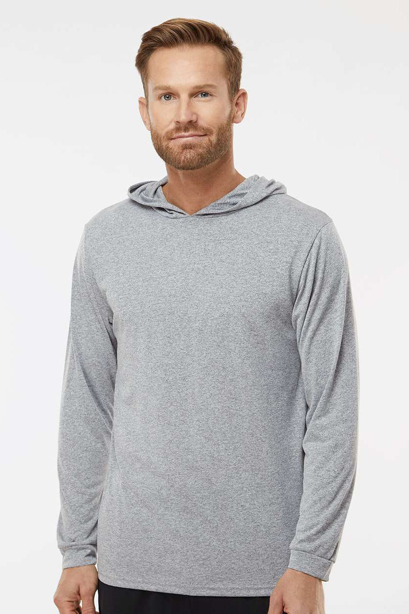 Paragon 220 Mens Bahama Performance Moisture Wicking Long Sleeve Hooded T-Shirt Hoodie Heather Grey Model Front