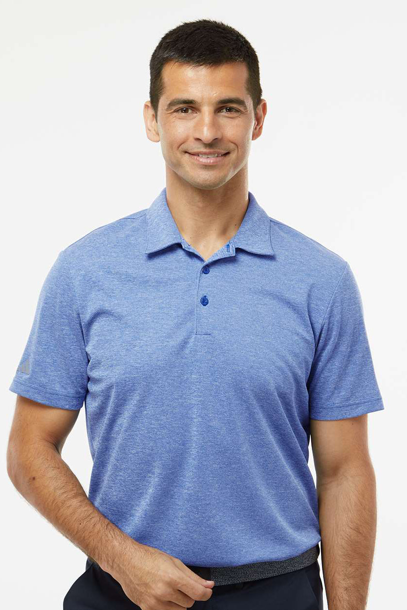 Adidas A582 Mens Heathered Short Sleeve Polo Shirt Collegiate Royal Blue Melange Model Front