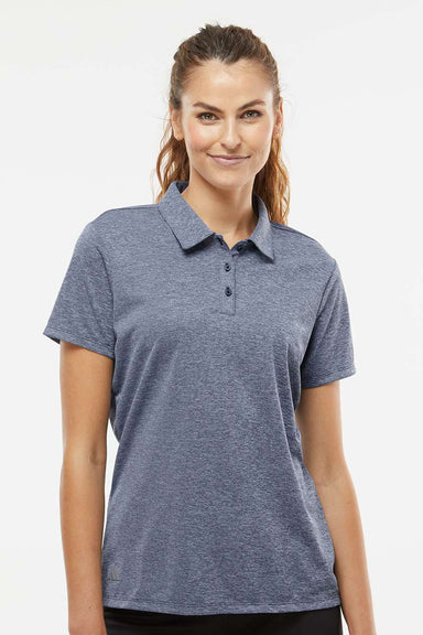 Adidas A583 Womens Heathered Short Sleeve Polo Shirt Collegiate Navy Blue Melange Model Front