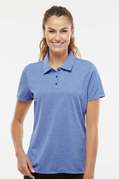 Adidas A583 Womens Heathered Short Sleeve Polo Shirt Collegiate Royal Blue Melange Model Front
