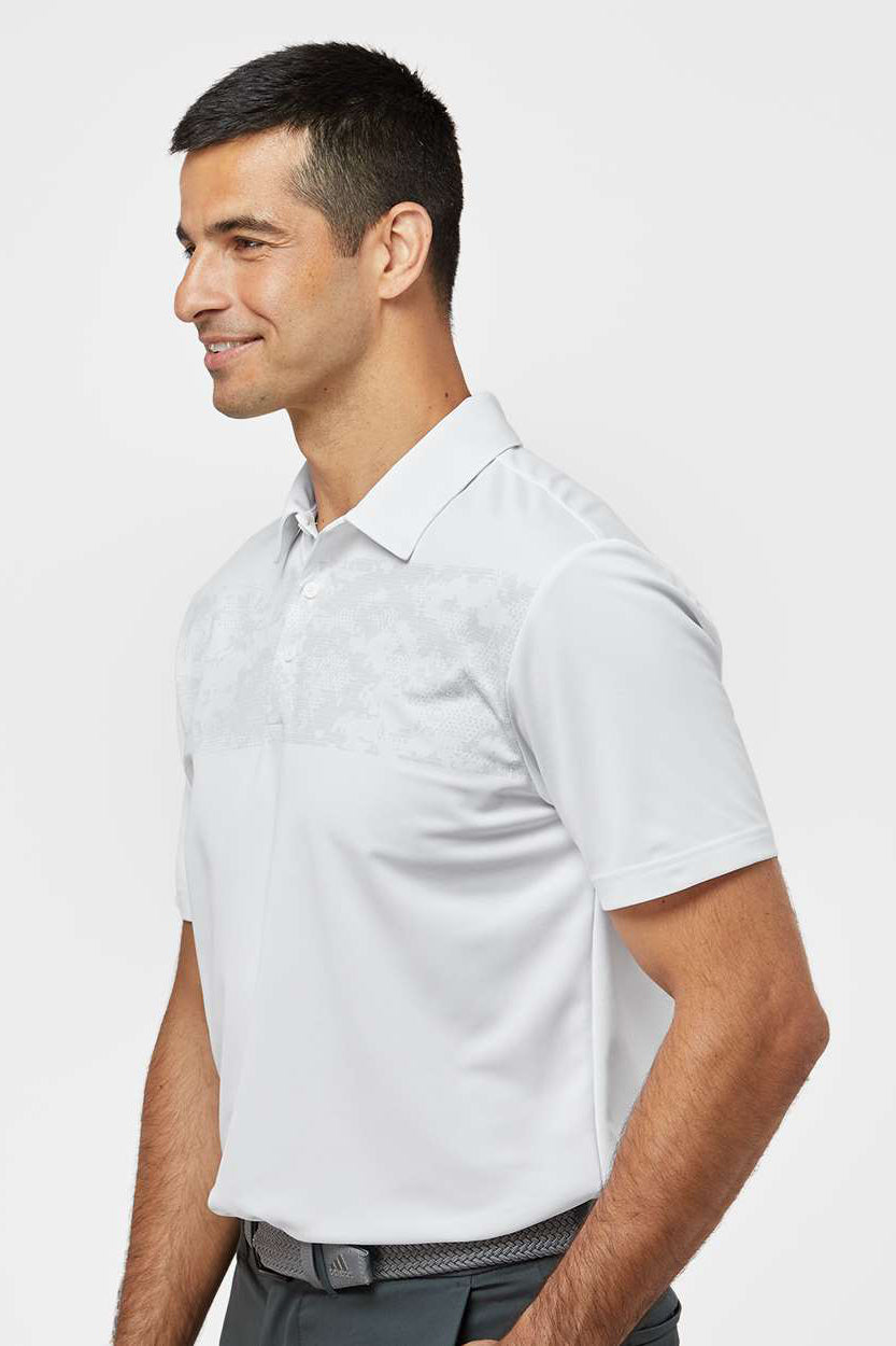 Adidas A585 Mens Camo Chest Print Short Sleeve Polo Shirt White Model Side