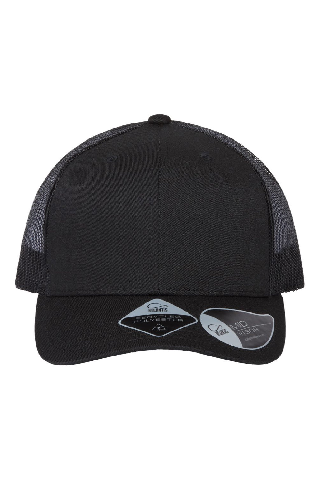 Atlantis Hats BRYCE Mens Sustainable Snapback Trucker Hat Black/Black Flat Front