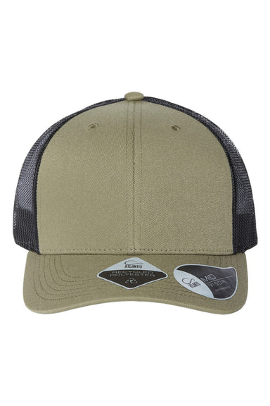 Atlantis Headwear BRYCE Mens Sustainable Trucker Hat Olive Green/Black Flat Front