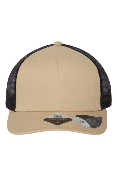 Atlantis Headwear BRYCE Mens Sustainable Trucker Hat Khaki/Black Flat Front