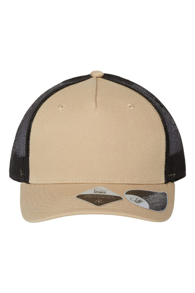 Atlantis Headwear ZION Mens Sustainable Trucker Hat Khaki/Black Flat Front