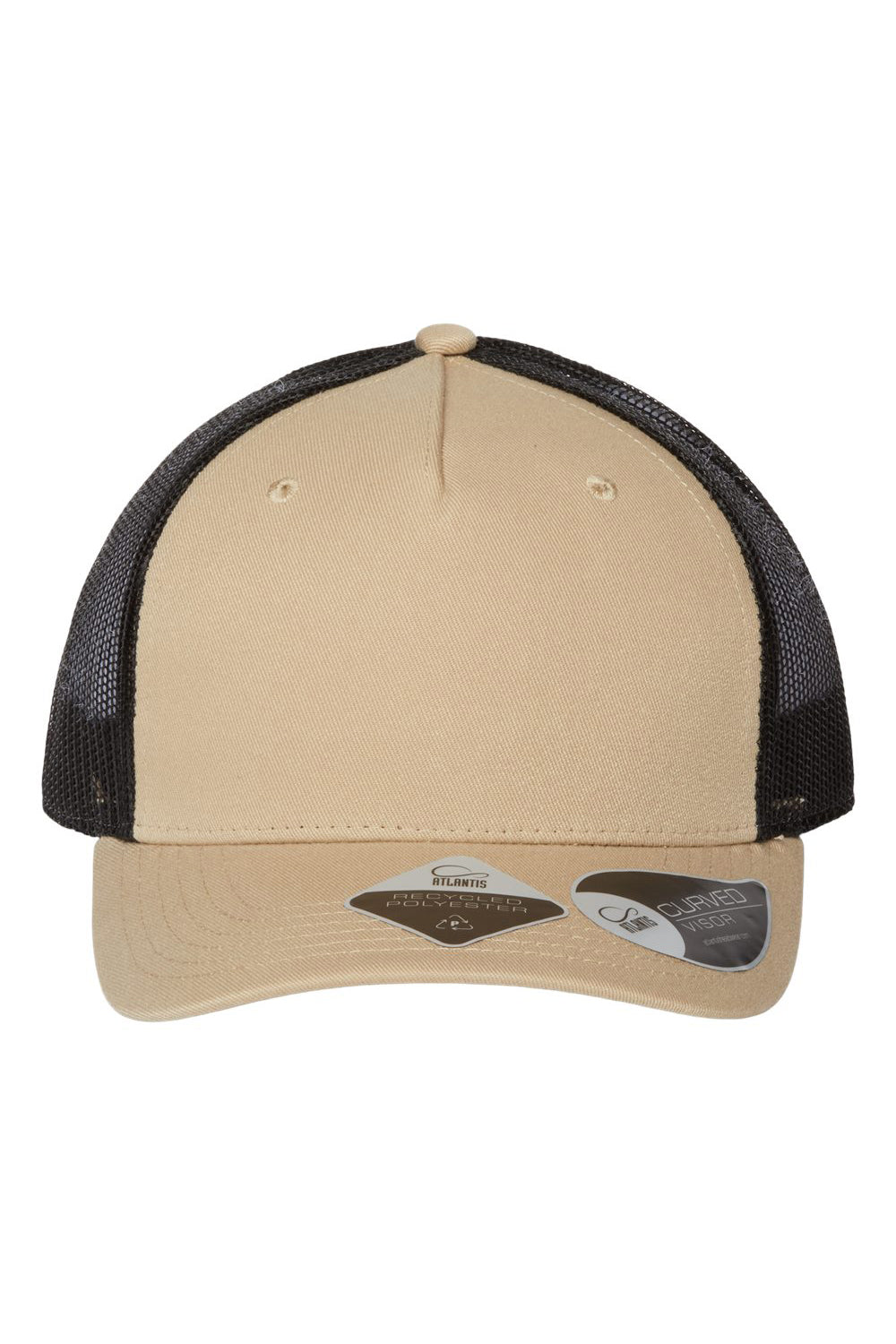 Atlantis Headwear ZION Mens Sustainable Snapback Trucker Hat Khaki/Black Flat Front