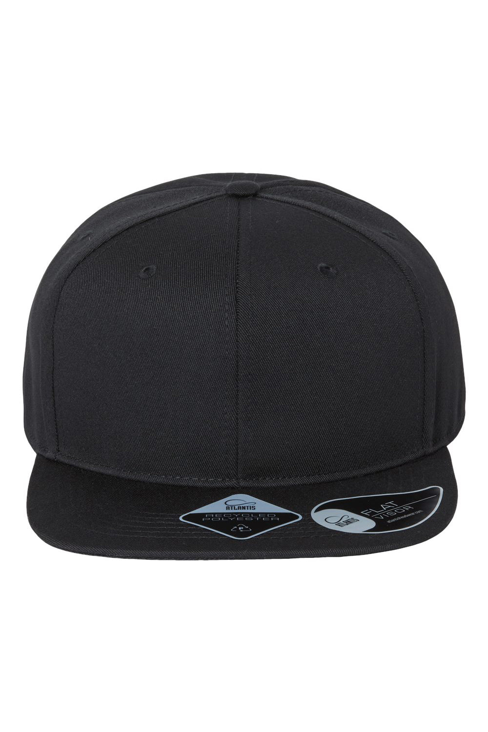 Atlantis Headwear JAMES Mens Sustainable Flat Bill Snapback Hat Black Flat Front