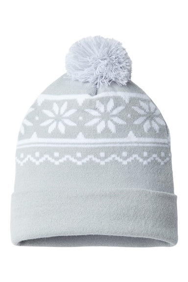Cap America RKF12 Mens USA Made Snowflake Beanie Silver Grey/White Flat Front