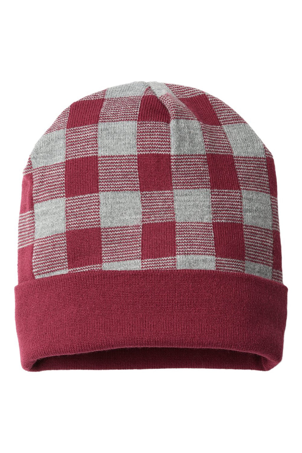 Cap America Hats RKP12 Unisex USA Made Plaid Beanie Maroon/Heather Grey Flat Front