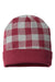 Cap America Hats RKP12 Unisex USA Made Plaid Beanie Maroon/Heather Grey Flat Front