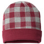 Cap America Hats Unisex USA Made Plaid Beanie - Maroon/Heather Grey - Closeout