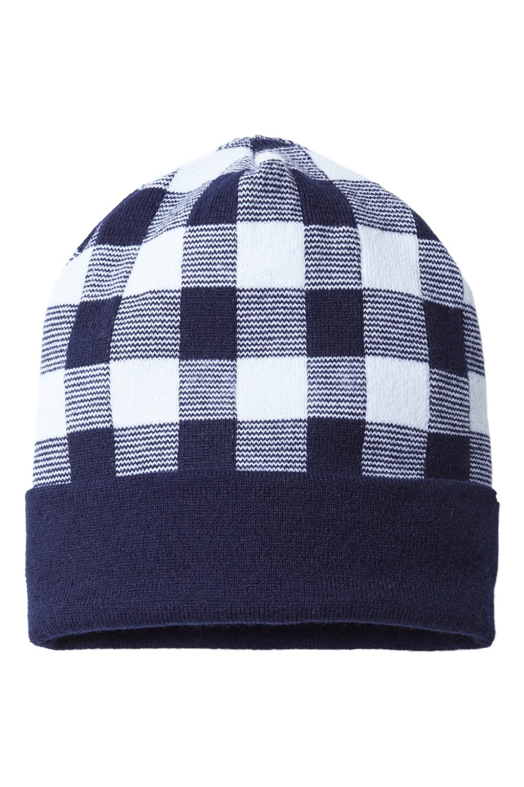 Cap America Hats RKP12 Unisex USA Made Plaid Beanie Navy Blue/White Flat Front