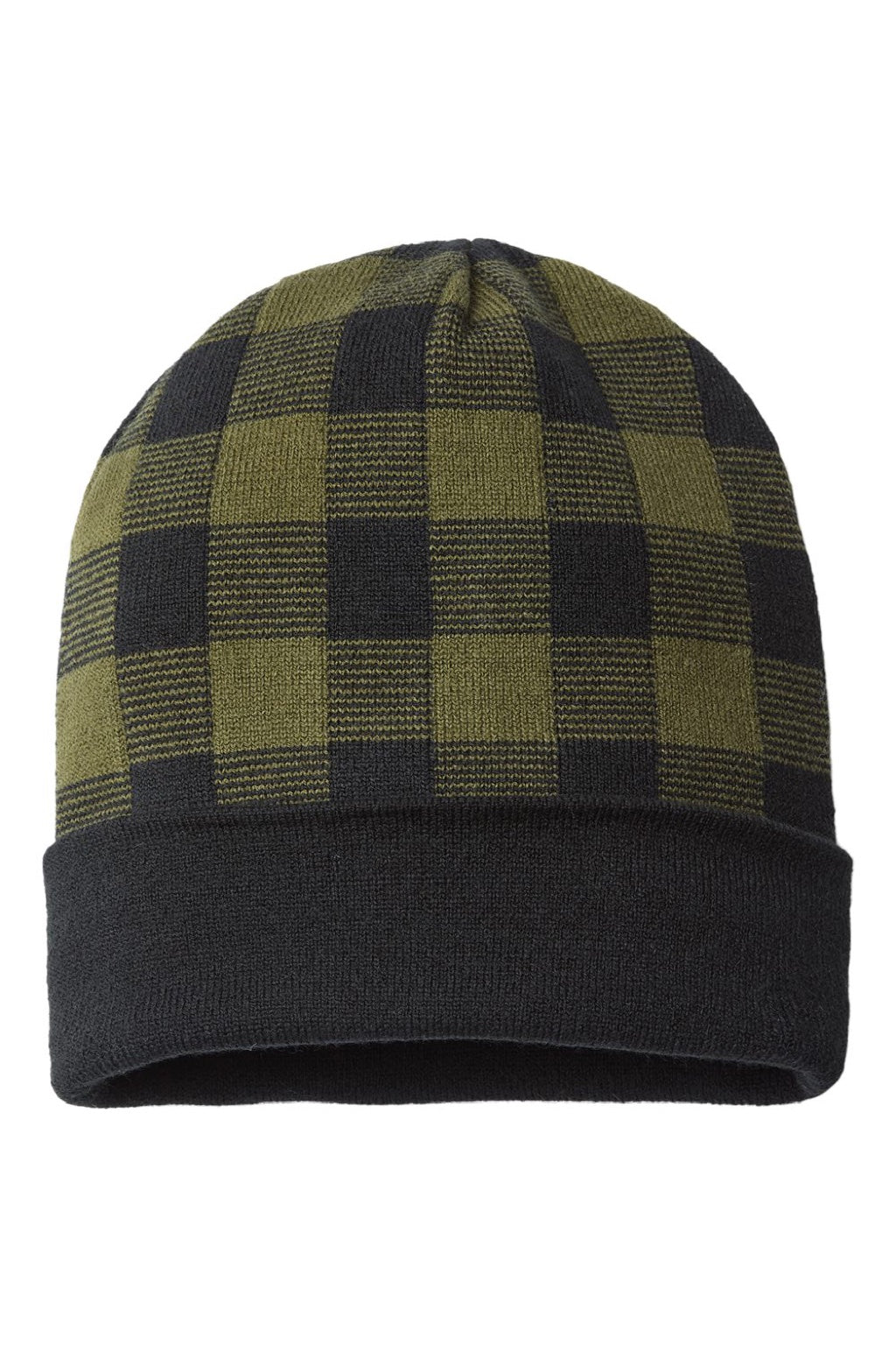 Cap America Hats RKP12 Unisex USA Made Plaid Beanie Olive Green/Black Flat Front