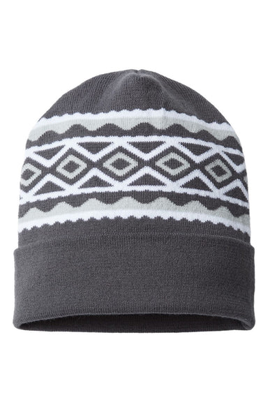 Cap America Hats RKD12 Unisex USA Made Diamond Cuffed Beanie Iron Grey/White Flat Front