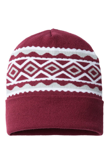 Cap America Hats RKD12 Unisex USA Made Diamond Cuffed Beanie Maroon/Silver Grey Flat Front