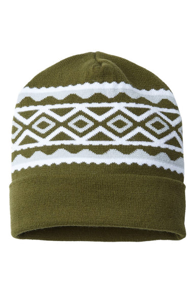Cap America Hats RKD12 Unisex USA Made Diamond Cuffed Beanie Olive Green/Silver Grey Flat Front