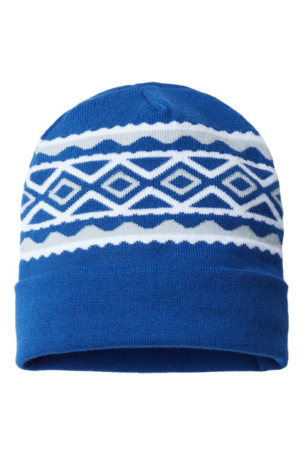 Cap America Hats RKD12 Unisex USA Made Diamond Cuffed Beanie True Royal Blue/Silver Grey Flat Front