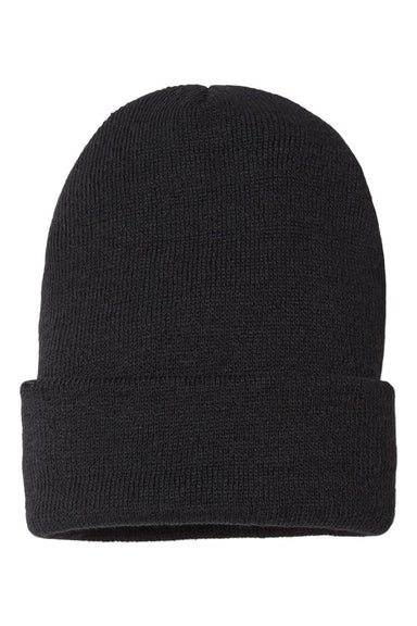 Cap America SKN24 Mens USA Made Sustainable Cuffed Beanie Black Flat Front