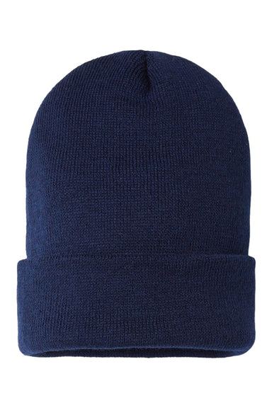 Cap America SKN24 Mens USA Made Sustainable Cuffed Beanie Navy Blue Flat Front