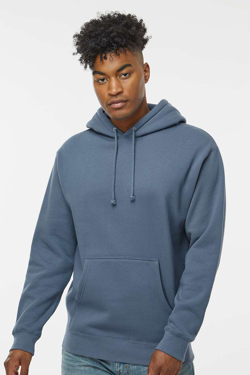 Independent Trading Company IND4000 Mens Hooded Sweatshirt Hoodie w/ Pouch Pocket Storm Blue Model Front