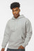Independent Trading Company IND4000 Mens Hooded Sweatshirt Hoodie w/ Pouch Pocket Smoke Grey Model Front