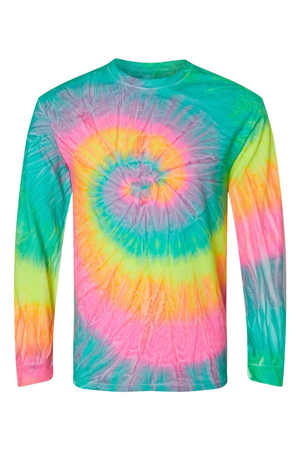 Colortone 2000 Mens Long Sleeve Crewneck T-Shirt Minty Rainbow Flat Front