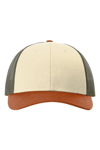 Richardson Hats 115 Mens Snapback Trucker Hat Cream/Loden Green/Dark Orange Flat Front