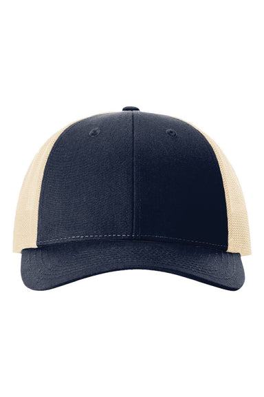 Richardson Hats 115 Mens Snapback Trucker Hat Navy Blue/Khaki Flat Front
